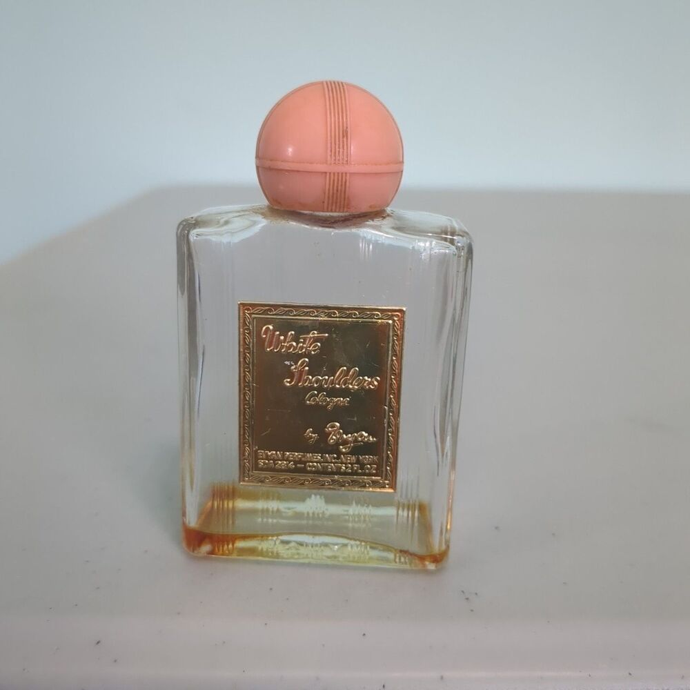 Vintage “WHITE SHOULDERS” Cologne Evyan Glass Bottle 2oz Pink Top empty orig lab